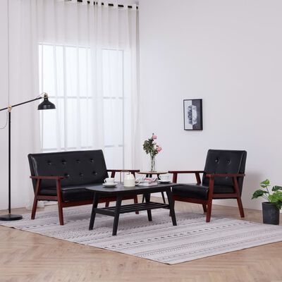 vidaXL Sofa Set 2 Piece Black Faux Leather,  vidaXL Sofa Set 2 Piece Black Faux Leather