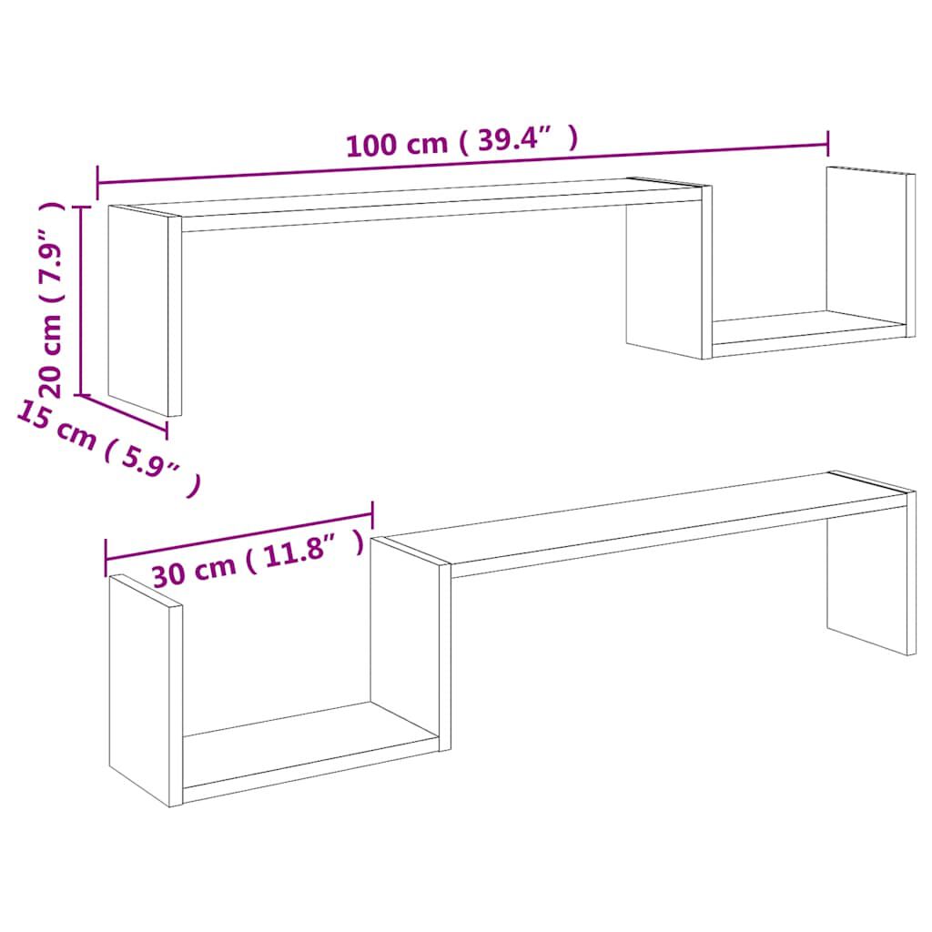 vidaXL Wall Shelf 2 pcs Sonoma Oak 100x15x20 cm Engineered Wood