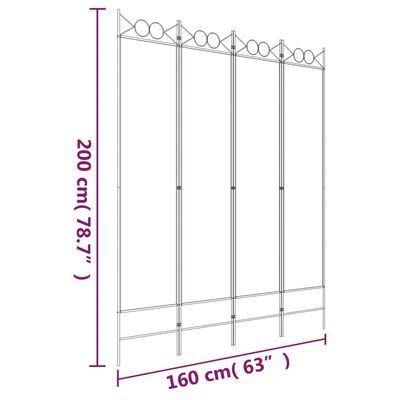 vidaXL 4-Panel Room Divider White 160x200 cm Fabric, white vidaXL 4-Panel Room Divider White 160x200 cm Fabric
