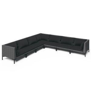 vidaXL 7 Piece Garden Lounge Set with Cushions Poly Rattan Dark Grey