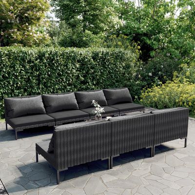 vidaXL 8 Piece Garden Lounge Set with Cushions Poly Rattan Dark Grey,  vidaXL 8 Piece Garden Lounge Set with Cushions Poly Rattan Dark Grey