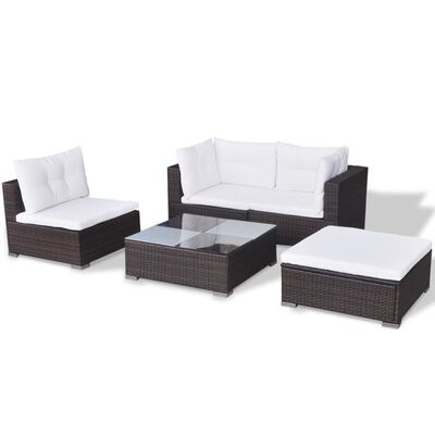 vidaXL 5 Piece Garden Lounge Set with Cushions Poly Rattan Brown, brown vidaXL 5 Piece Garden Lounge Set with Cushions Poly Rattan Brown