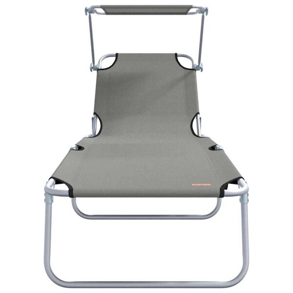 vidaXL Folding Sun Lounger with Canopy Steel Grey