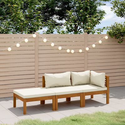 vidaXL 3 Piece Garden Lounge Set with Cream Cushion Solid Acacia Wood, cream vidaXL 3 Piece Garden Lounge Set with Cream Cushion Solid Acacia Wood