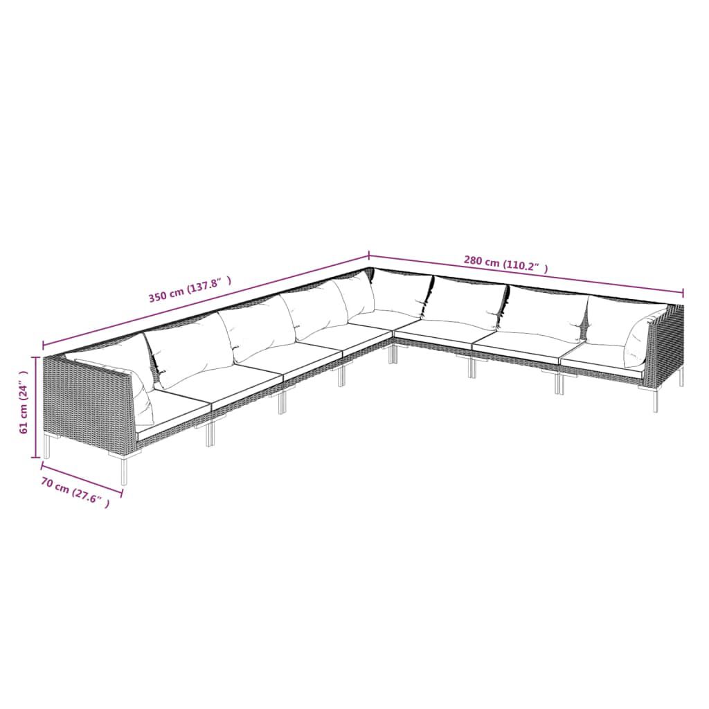 vidaXL 8 Piece Garden Lounge Set with Cushions Poly Rattan Dark Grey
