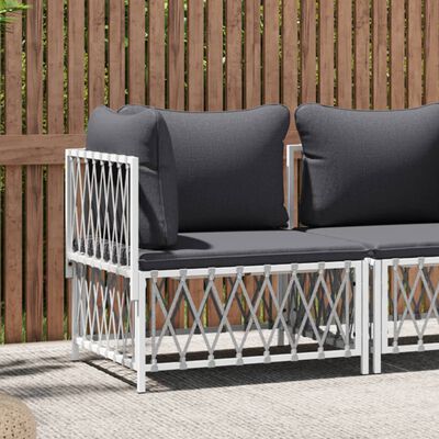 vidaXL Garden Corner Sofa with Cushions White Woven Fabric, white vidaXL Garden Corner Sofa with Cushions White Woven Fabric