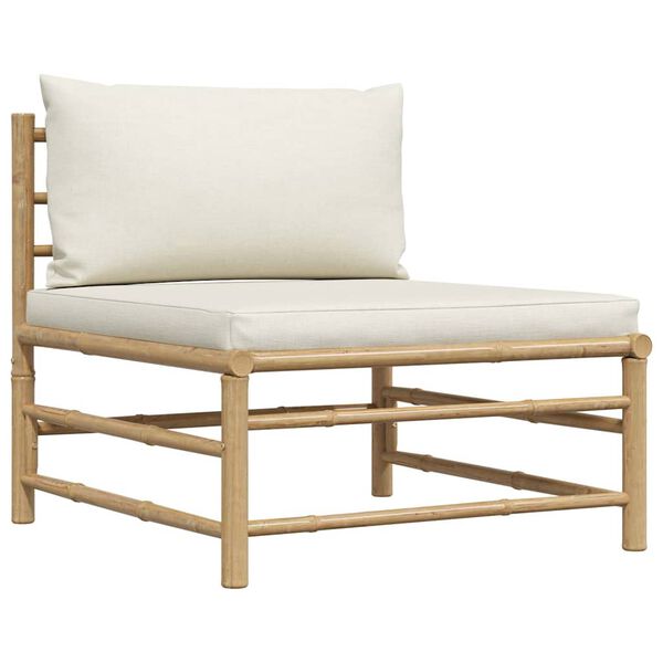 vidaXL 3 Piece Garden Lounge Set with Cream White Cushions Bamboo