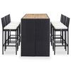 vidaXL 7 Piece Outdoor Bar Set with Cushions Poly Rattan Black