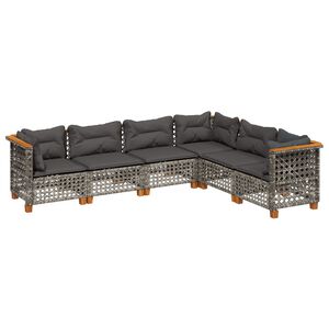 vidaXL 6 Piece Garden Sofa Set with Cushions Grey Poly Rattan