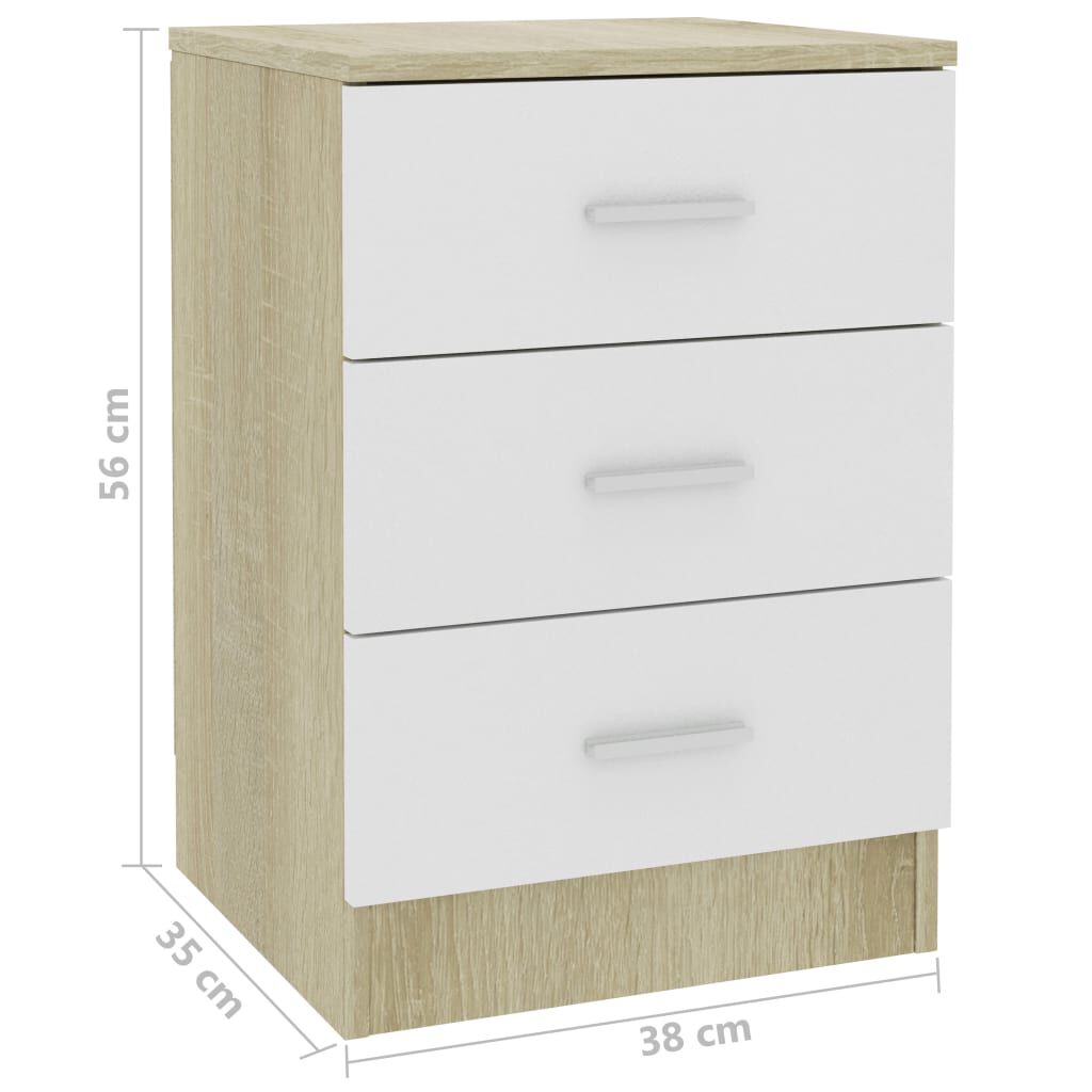 vidaXL Bedside Cabinets 2 pcs White and Sonoma Oak 38x35x56 cm Engineered Wood