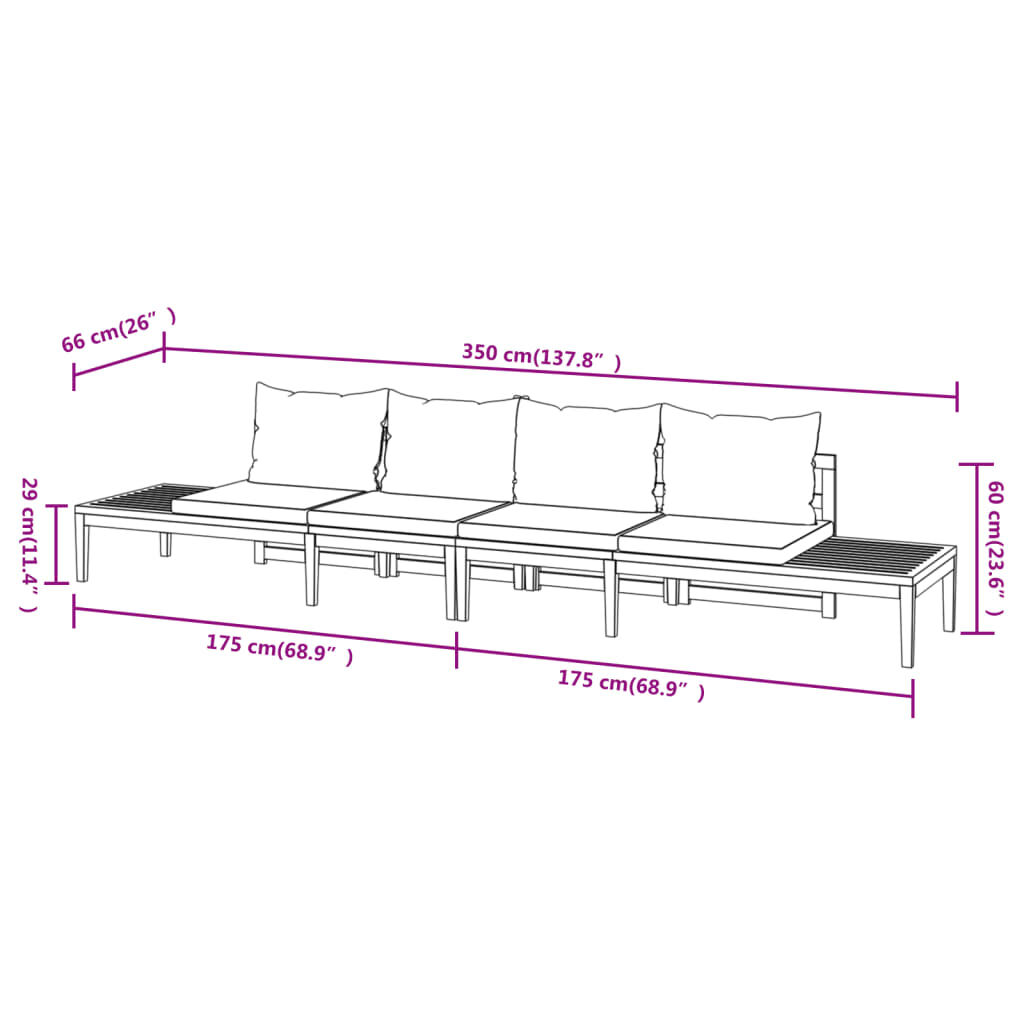 vidaXL Garden Benches with Dark Grey Cushions 2 pcs Acacia Wood