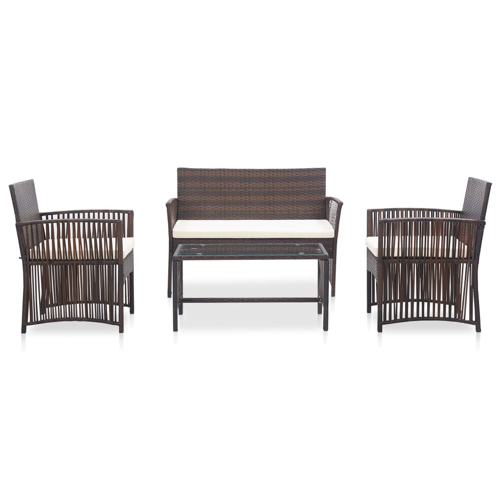 vidaXL 4 Piece Garden Lounge Set with Cushion Poly Rattan Brown