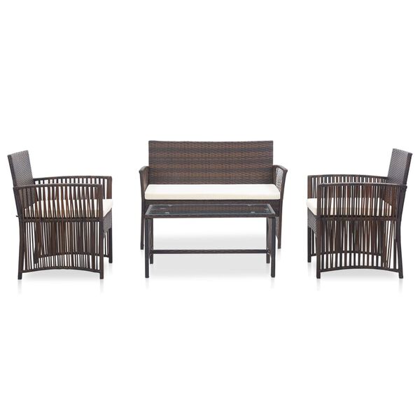 vidaXL 4 Piece Garden Lounge Set with Cushion Poly Rattan Brown