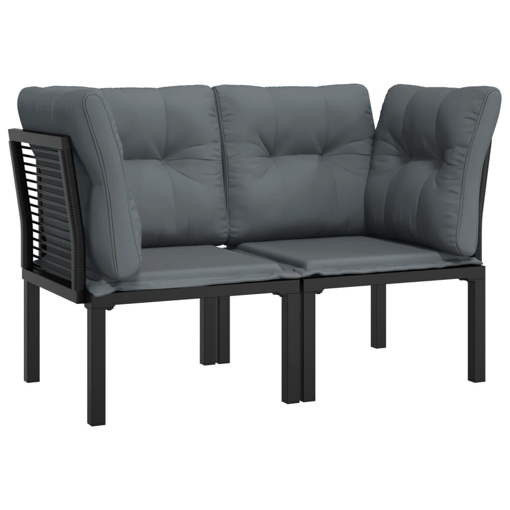 vidaXL Garden Corner Chairs with Cushions 2 pcs Black&Grey Poly Rattan