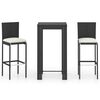 vidaXL 3 Piece Outdoor Bar Set with Cushions Poly Rattan Black