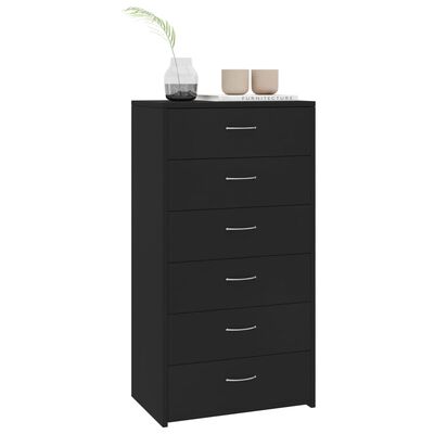 vidaXL Sideboard with 6 Drawers Black 50x34x96 cm Engineered Wood, black vidaXL Sideboard with 6 Drawers Black 50x34x96 cm Engineered Wood