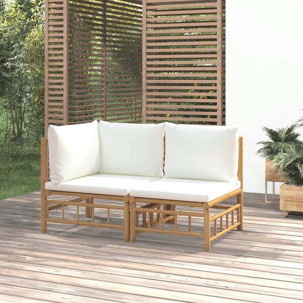 vidaXL 2 Piece Garden Lounge Set with Cream White Cushions Bamboo