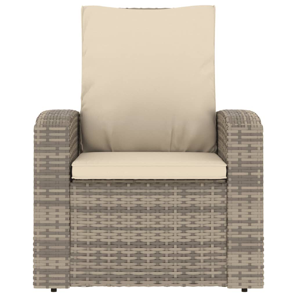vidaXL Garden Reclining Chair with Cushions Light Brown Poly Rattan