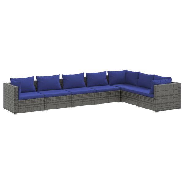 vidaXL 7 Piece Garden Lounge Set with Cushions Poly Rattan Grey