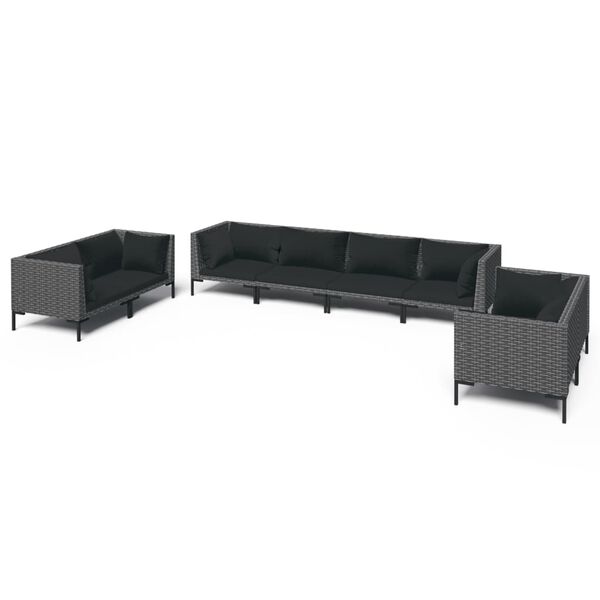 vidaXL 8 Piece Garden Lounge Set with Cushions Poly Rattan Dark Grey