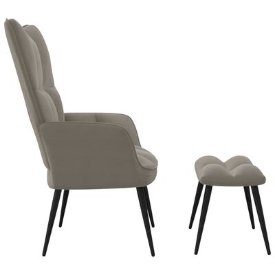 vidaXL Relaxing Chair with a Stool Light Grey Velvet