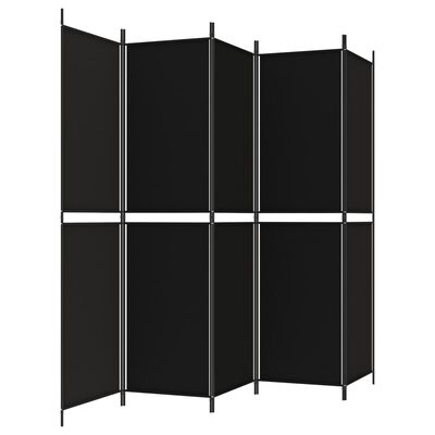 vidaXL 5-Panel Room Divider Black 250x200 cm Fabric, black vidaXL 5-Panel Room Divider Black 250x200 cm Fabric