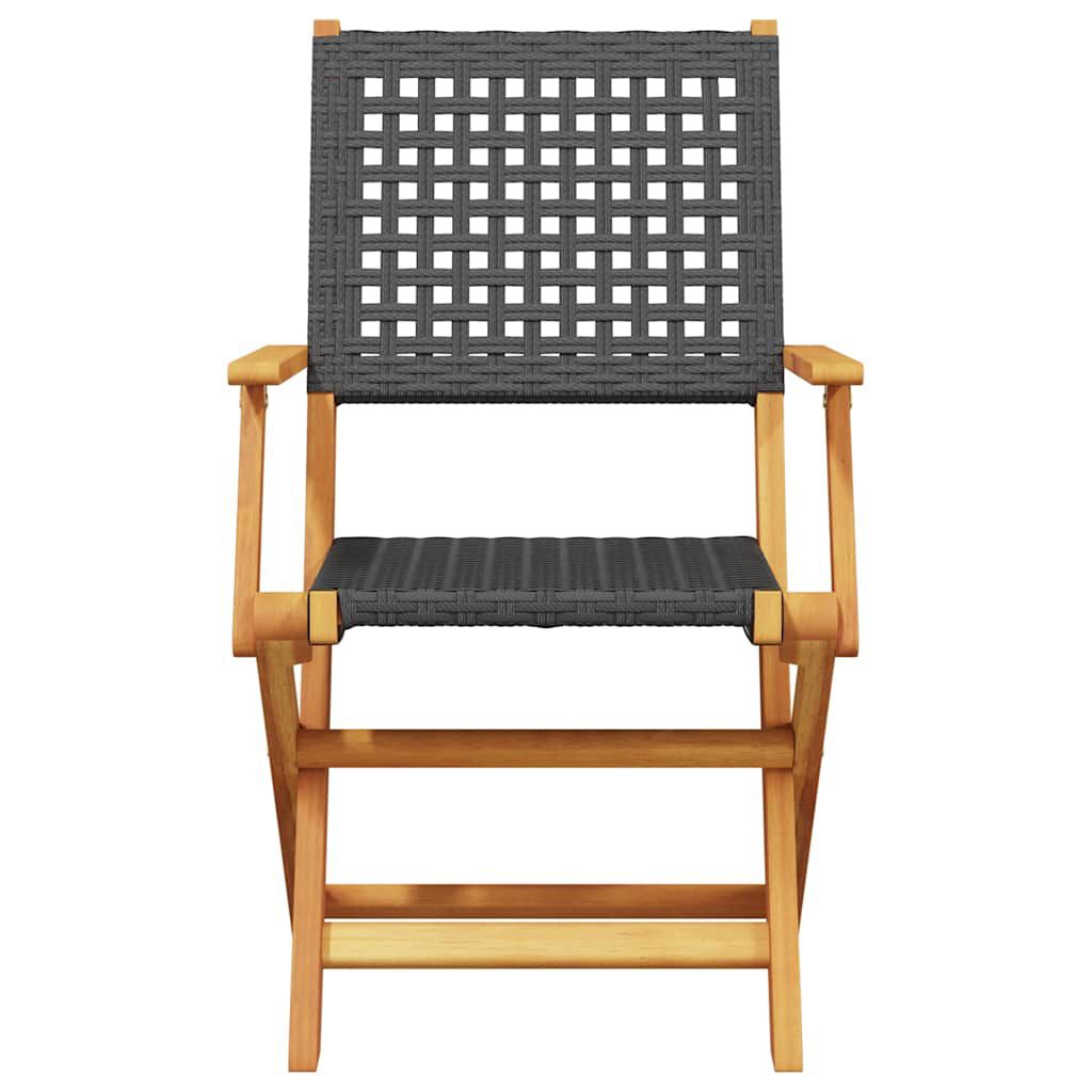 vidaXL Folding Garden Chairs 6 pcs Black Poly Rattan and Solid Wood
