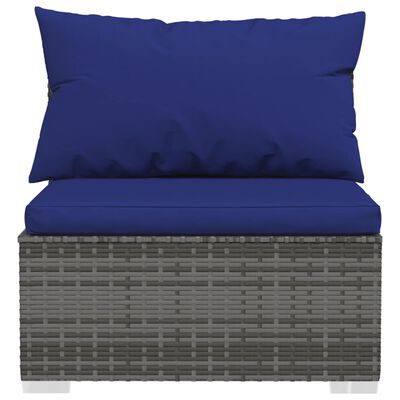 vidaXL 9 Piece Garden Lounge Set with Cushions Grey Poly Rattan, grey and dark blue vidaXL 9 Piece Garden Lounge Set with Cushions Grey Poly Rattan