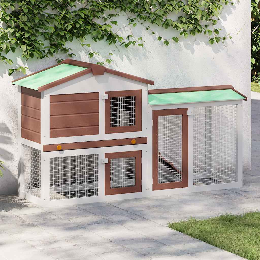 vidaXL Outdoor Large Rabbit Hutch Brown and White 145 x 45 x 84 Wood