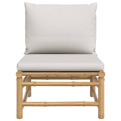 vidaXL Garden Middle Sofa with Light Grey Cushions Bamboo, light grey vidaXL Garden Middle Sofa with Light Grey Cushions Bamboo