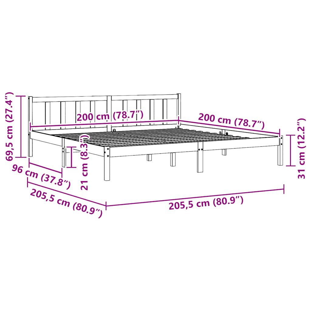 vidaXL Bed Frame without Mattress Black Solid Wood 200x200 cm