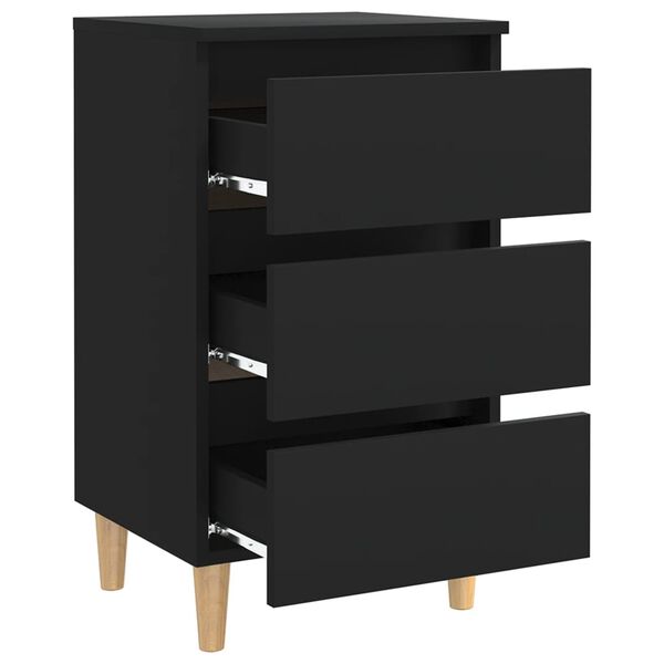 vidaXL Bed Cabinets with Solid Wood Legs 2 pcs Black 40x35x69 cm