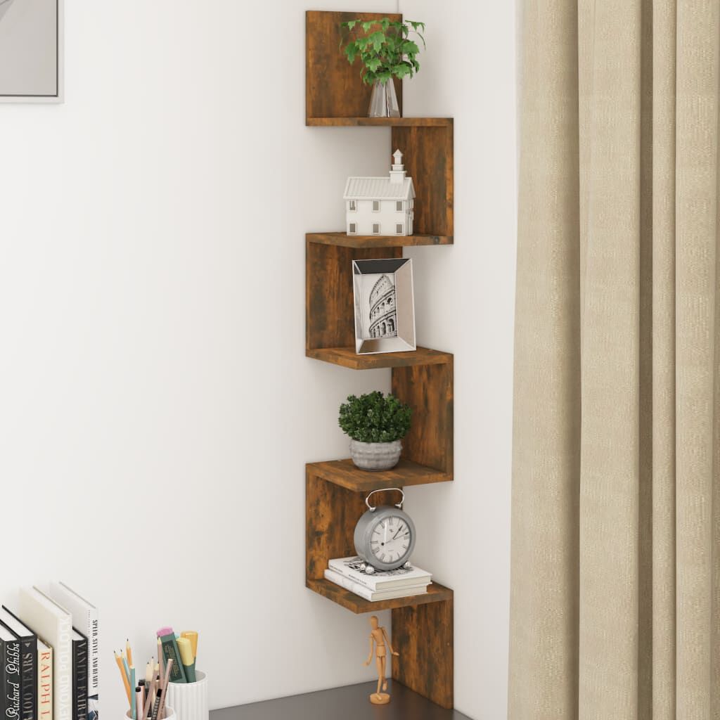 vidaXL Wall Corner Shelf Smoked Oak 20x20x127.5 cm Engineered Wood