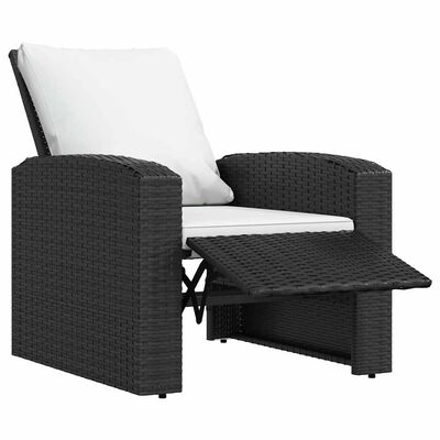 vidaXL Garden Reclining Chair with Cushions Black Poly Rattan, black vidaXL Garden Reclining Chair with Cushions Black Poly Rattan