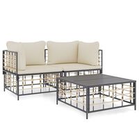 vidaXL 3 Piece Garden Lounge Set with Cushions Anthracite Poly Rattan,  vidaXL 3 Piece Garden Lounge Set with Cushions Anthracite Poly Rattan