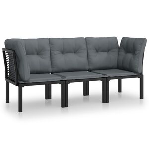 vidaXL 3 Piece Garden Lounge Set Black and Grey Poly Rattan