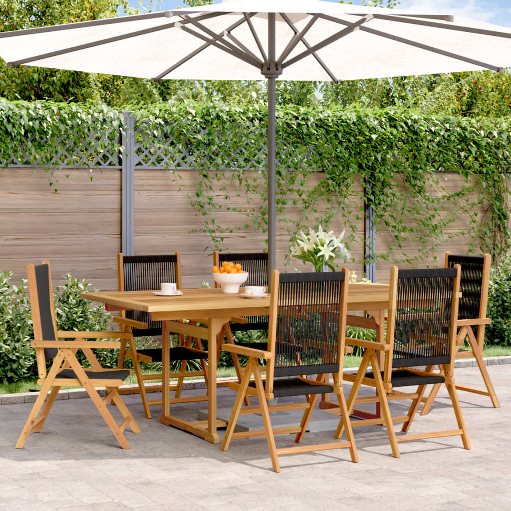 vidaXL 7 Piece Garden Dining Set Black Polypropylene and Solid Wood