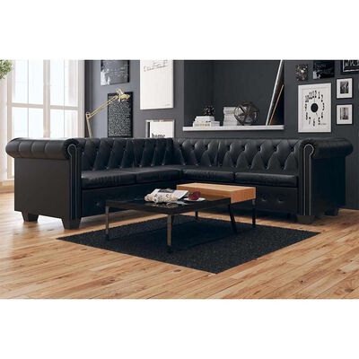 vidaXL Chesterfield Corner Sofa 5-Seater Artificial Leather Black, black vidaXL Chesterfield Corner Sofa 5-Seater Artificial Leather Black