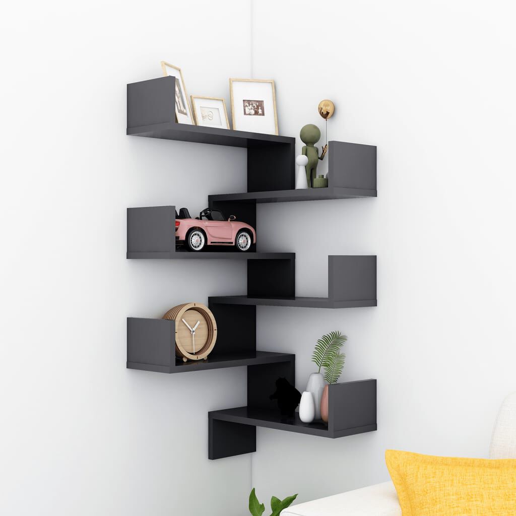 vidaXL Wall Corner Shelf 2 pcs Grey 40x40x50 cm Engineered Wood