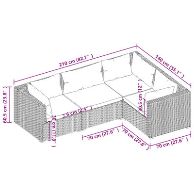 vidaXL 4 Piece Garden Lounge Set with Cushions Poly Rattan Grey, grey and anthracite vidaXL 4 Piece Garden Lounge Set with Cushions Poly Rattan Grey