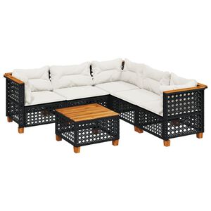 vidaXL 6 Piece Garden Sofa Set with Cushions Black Poly Rattan