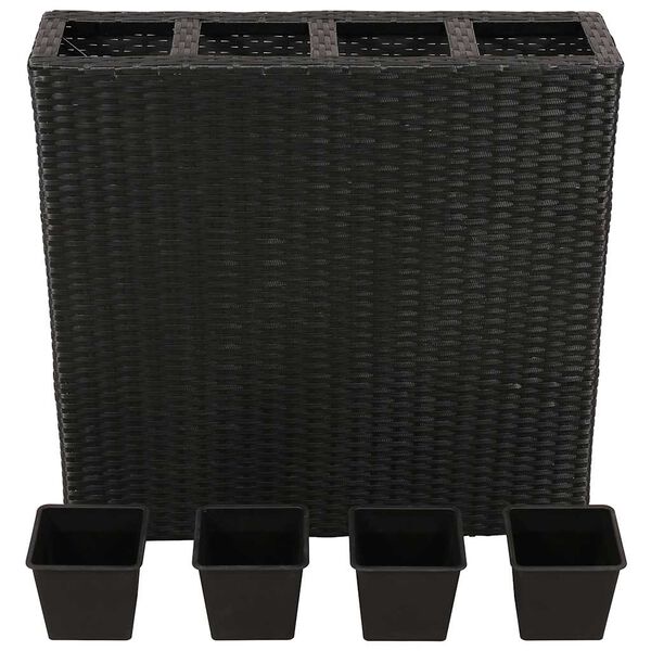 vidaXL Garden Raised Bed with 4 Pots Poly Rattan Black