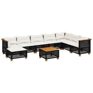 vidaXL 9 Piece Garden Sofa Set with Cushions Black Poly Rattan