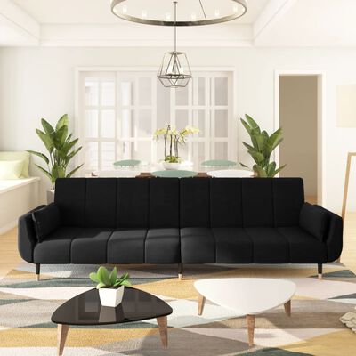 vidaXL 2-Seater Sofa Bed with Two Pillows Black Velvet, black vidaXL 2-Seater Sofa Bed with Two Pillows Black Velvet