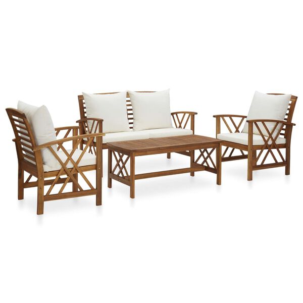 vidaXL 4 Piece Garden Lounge Set with Cushions Solid Acacia Wood