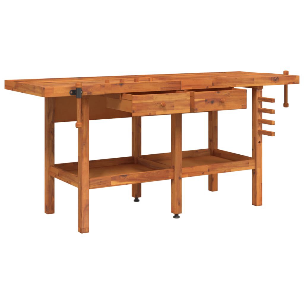 vidaXL Workbench with Drawers and Vices 192x62x83 cm Solid Wood Acacia