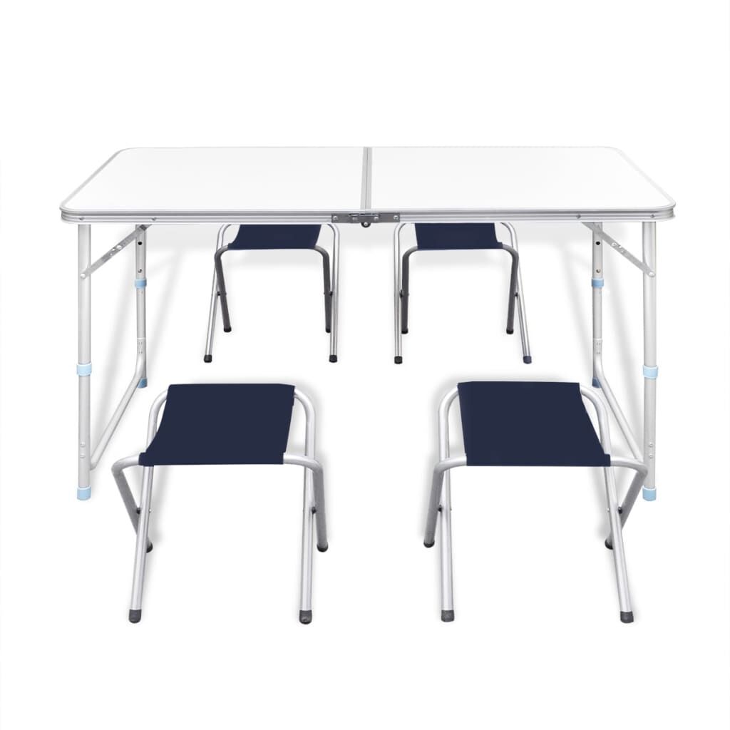 vidaXL Foldable Camping Table Set with 4 Stools Height Adjustable 120 x 60 cm