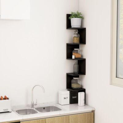vidaXL Wall Corner Shelf Black 20x20x127.5 cm Engineered Wood, black vidaXL Wall Corner Shelf Black 20x20x127.5 cm Engineered Wood