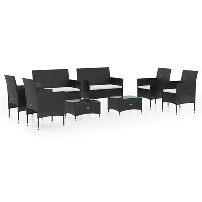 vidaXL 8 Piece Garden Lounge Set with Cushions Poly Rattan Black, black and white vidaXL 8 Piece Garden Lounge Set with Cushions Poly Rattan Black
