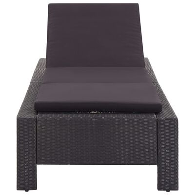 vidaXL Sunbed with Cushion Black Poly Rattan